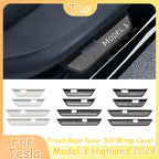 For Tesla Model 3 Highland Front Rear Door Sill Wrap Cover Anti Scratch Stainless Steel Door Sill Strip Plate Car Accessories