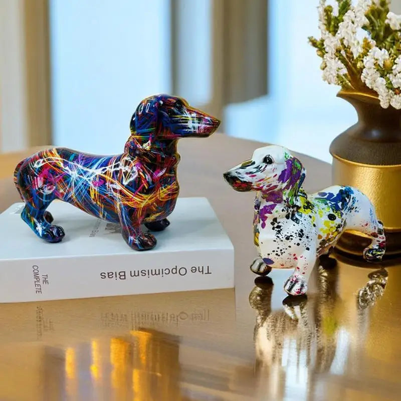 Colorful Graffiti Art Dachshund Dog Decoration Home Office Collection Decoration Tabletop Resin Crafts Miniature Statues