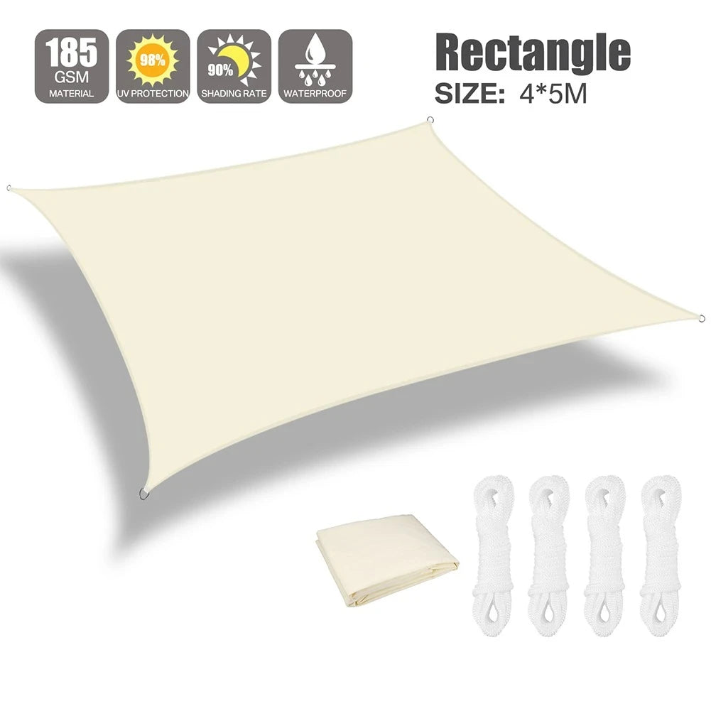 Beige Sun Shade Sail Rectangle Square Triangle Canopy Awning Cloth UV Block Heavy Duty Commercial Graden Outdoor Patio Tarp