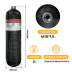 TUXING 4500Psi 300Bar 3L Carbon Fiber Cylinder with High Pressure Charging Regulator Valve Protective Carrier Bag M18*1.5