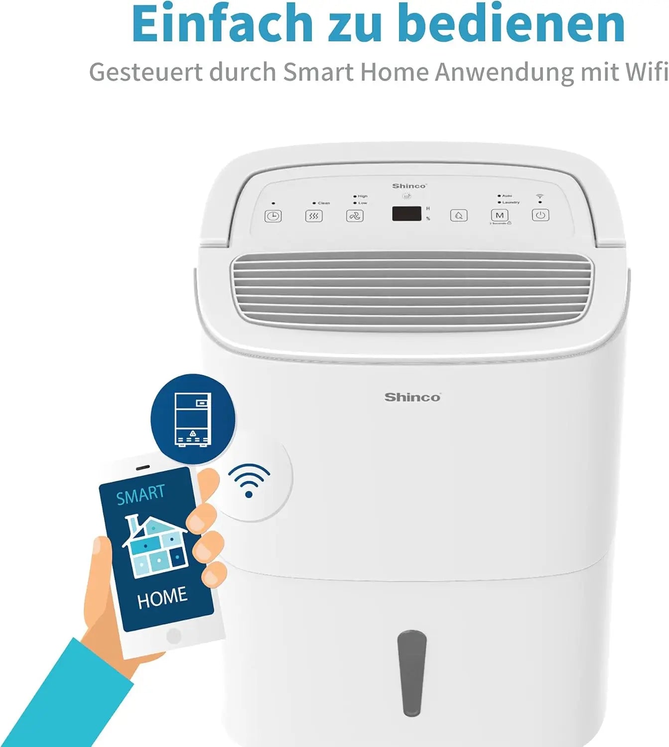 SHINCO 30L Electric Dehumidifier for 105 m³ (35 m²), WiFi, Energy Savi