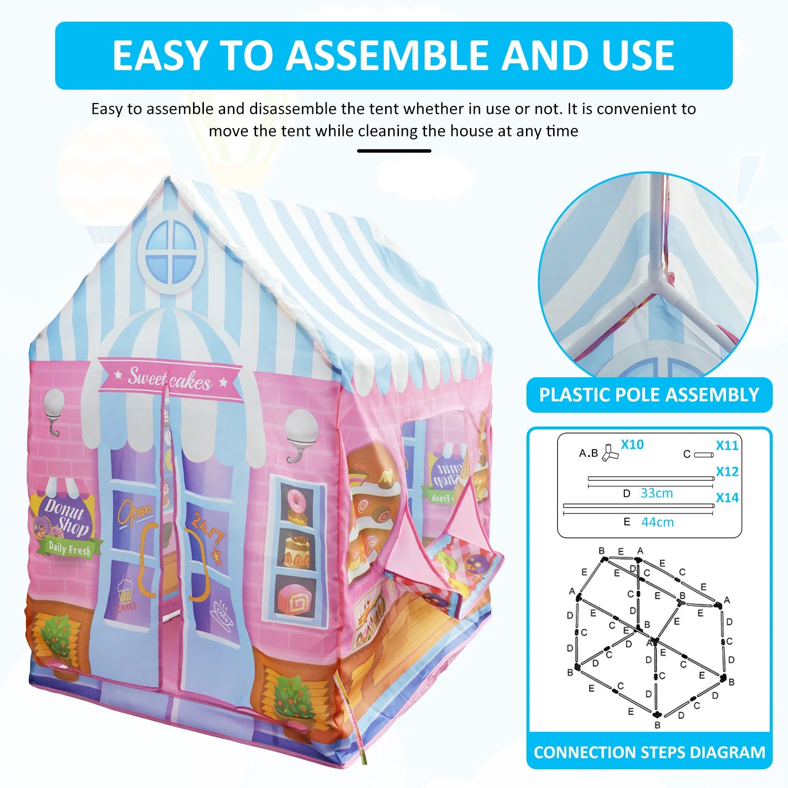 Kids Playhouse Polyester Large Size Playhouse Tent Colorful Cute Foldable Castle Play Tent for Boys Girls Indoor Outdoor Game