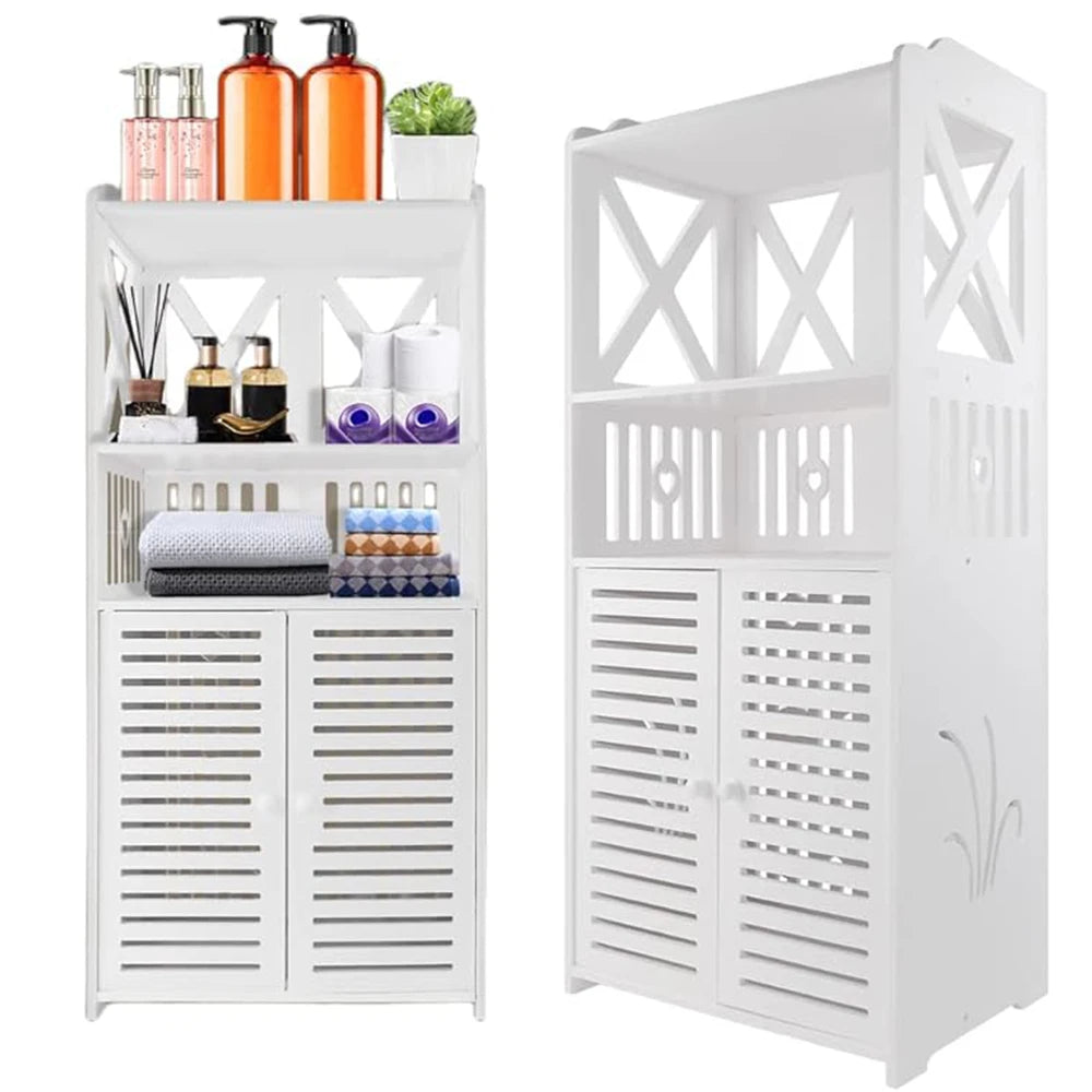 Bathroom Floor Cabinet,Waterproof FreeStanding Bathroom Storage Unit with Daily Use Layer and Cupboard Double Door,Multi-purpose