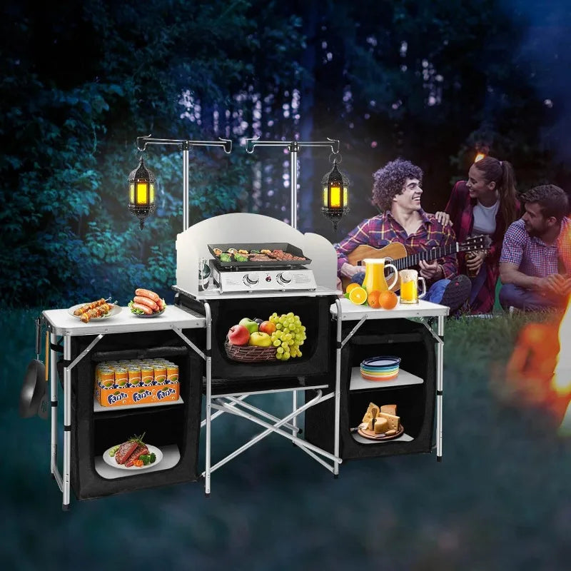 Hot-selling Outdoor Camping Mobile Kitchen Portable Outdoor Foldable Cooking Station Camping Kitchen Table WIth Storage