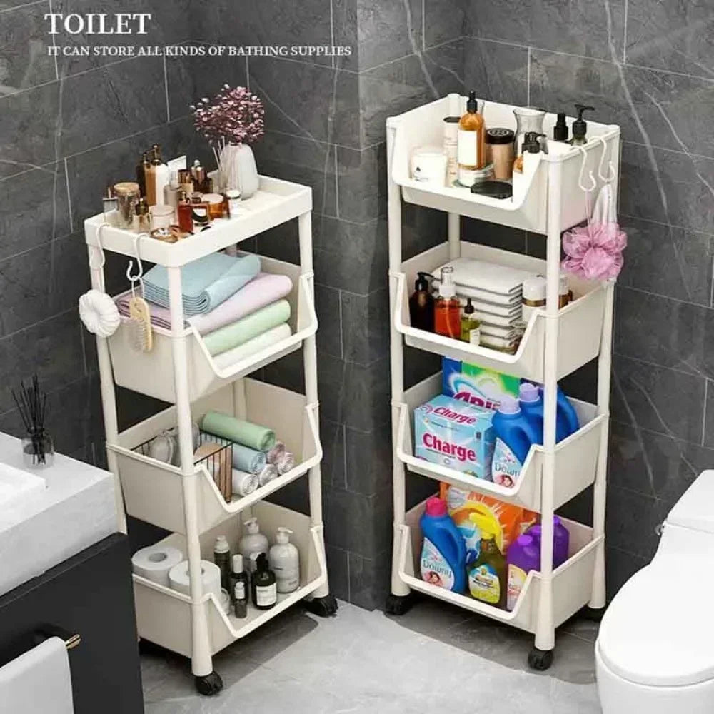 Kitchen Organizer Storage Rack Mobile Snack Toy Trolley Desk Side Book Shelf Rack Wheels