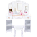 Princess Vanity Set for Kids White Makeup Table with Mirror Stool and Wooden Play Makeup Accessories