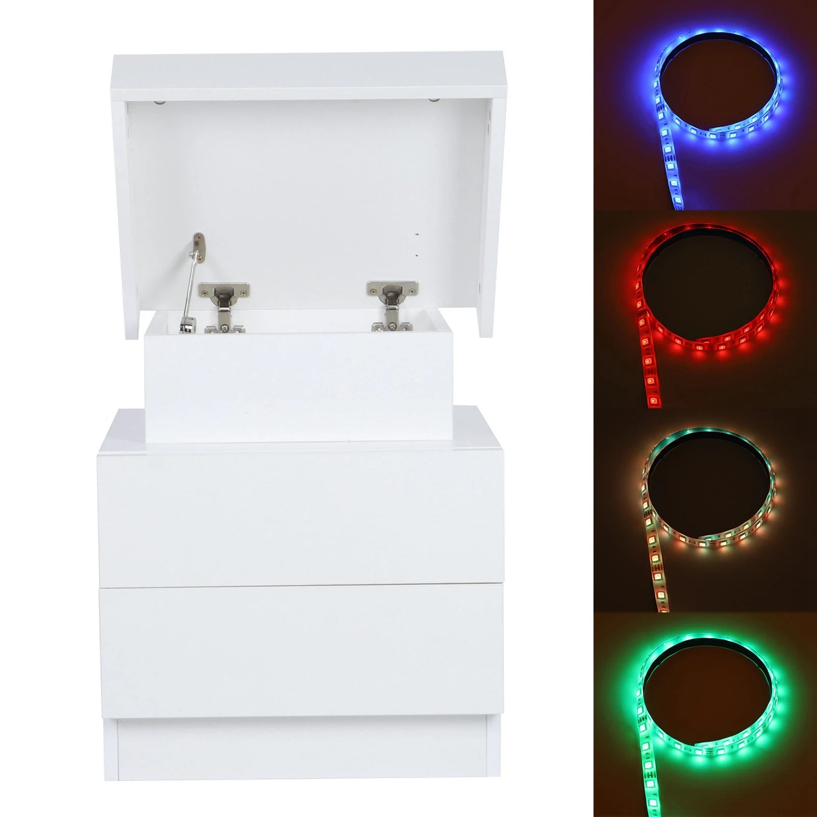 Bedside Table Large Capacity RGB Light Storage Nightstand Cabinet with 2 Drawers for Bedroom 45 x 35 x 52cm
