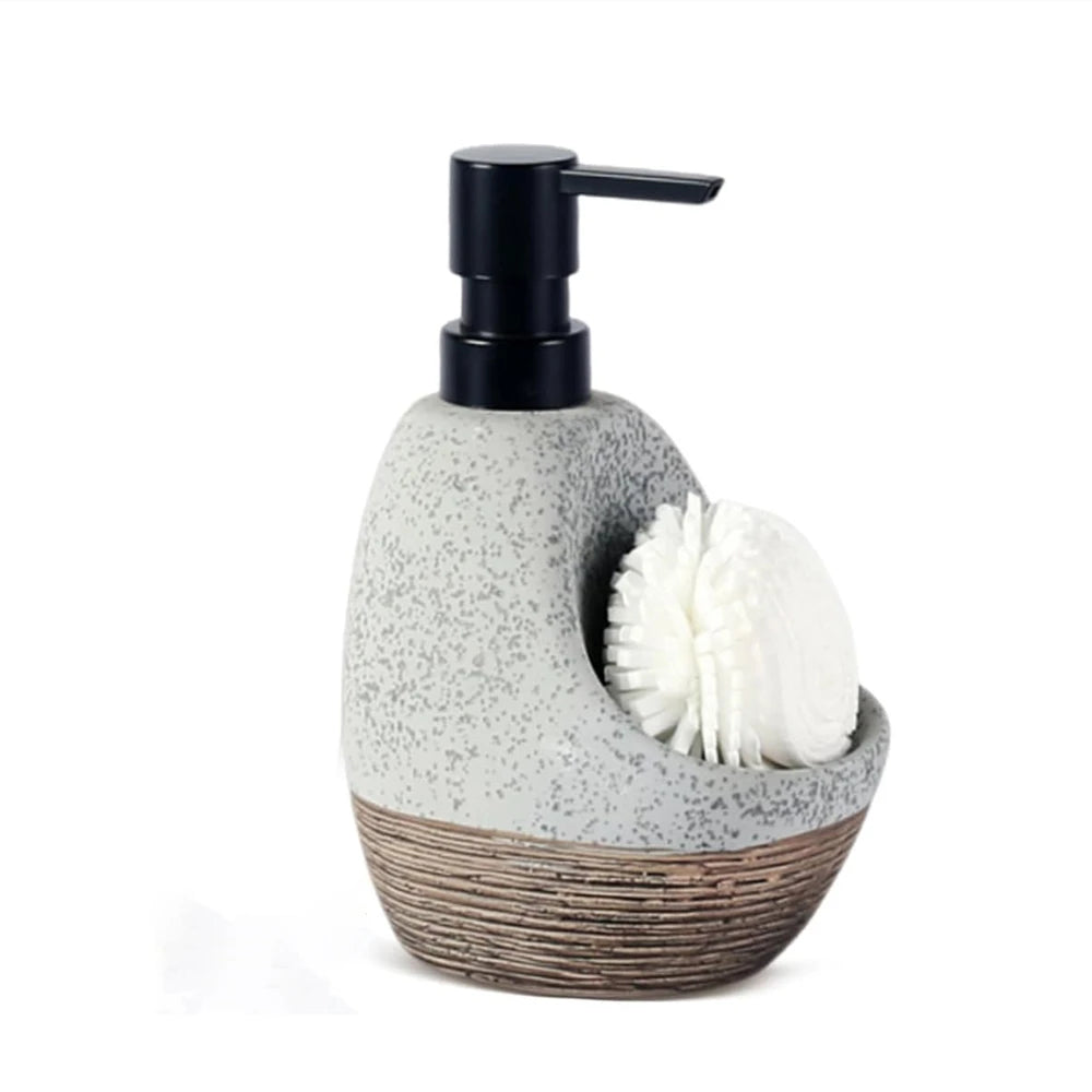 Ceramic Dish Soap Dispenser with Sponge Holder for Kitchen Sink, Empty Liquid Pump Bottle Dispenser Set for Bathroom, 1pcs 450ml