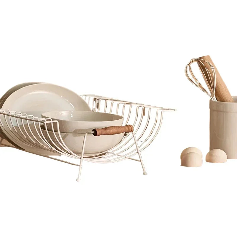 Japanese Wrought Iron Kitchen Bowl and Plate Organizer, Durable Metal Tableware Drain Rack, Storage for Home