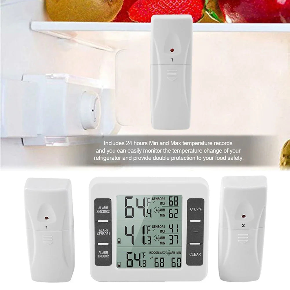 Long Transmission Range For Fridge Wireless Wireless Thermometer With Freezer Alarm Freezer Alarm Fridge Temperature Measurement