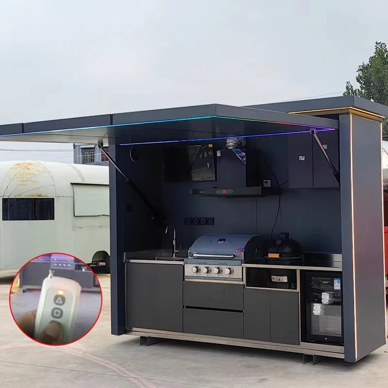 Customized Wholesale Outdoor Cooking Station Brushed Silver Intelligent BBQ Pod Full Kitchen Cabinets