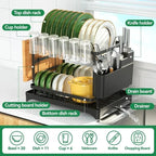 Kitchen Countertop Organizer 2-Tier Rustproof Metal Dish Drying Rack with Drain Tray Large Capacity