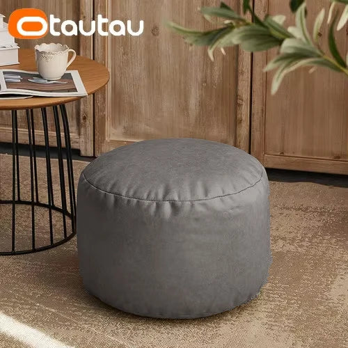 OTAUTAU Big Faux Leather Ottoman Pouf Stool with Filling Bean Bag Footrest Footstool Corner Door Side Seat Futon Frameless JD007