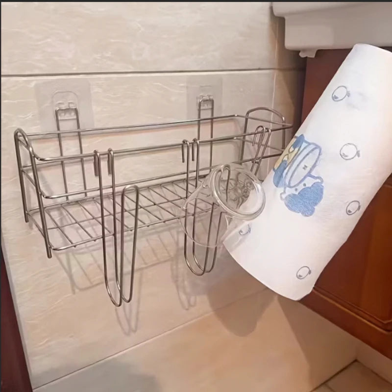 Kitchen Storage rack Hanging Cup Drying Rack for Water Bottles Coffee Mugs Storage with Hooks Space Saving Bathroom Organizer