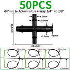 4/7mm Hose Dripper Water Tee Connector Plastic Barbed 1/4" Pipe Tubing Watering Coupling Joint Garden Micro Drip Irrigation Tool