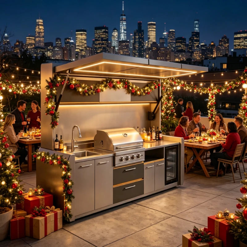 Customized Luxury Modular Stainless Steel Outdoor Kitchen Island BBQ Cabinet for Garden Backyard Terrace Barbecue Cooking