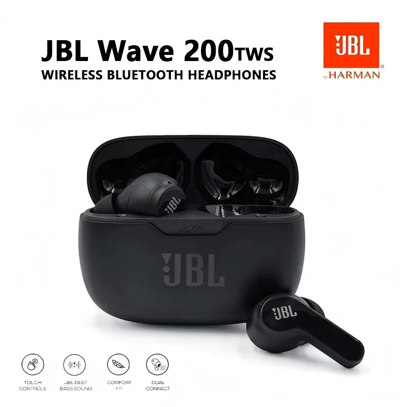 Original JBL Wave 200TWS Wireless Bluetooth Earphones Stereo Earbuds Bass Sound Headphones Headset JBL W200 with Mic