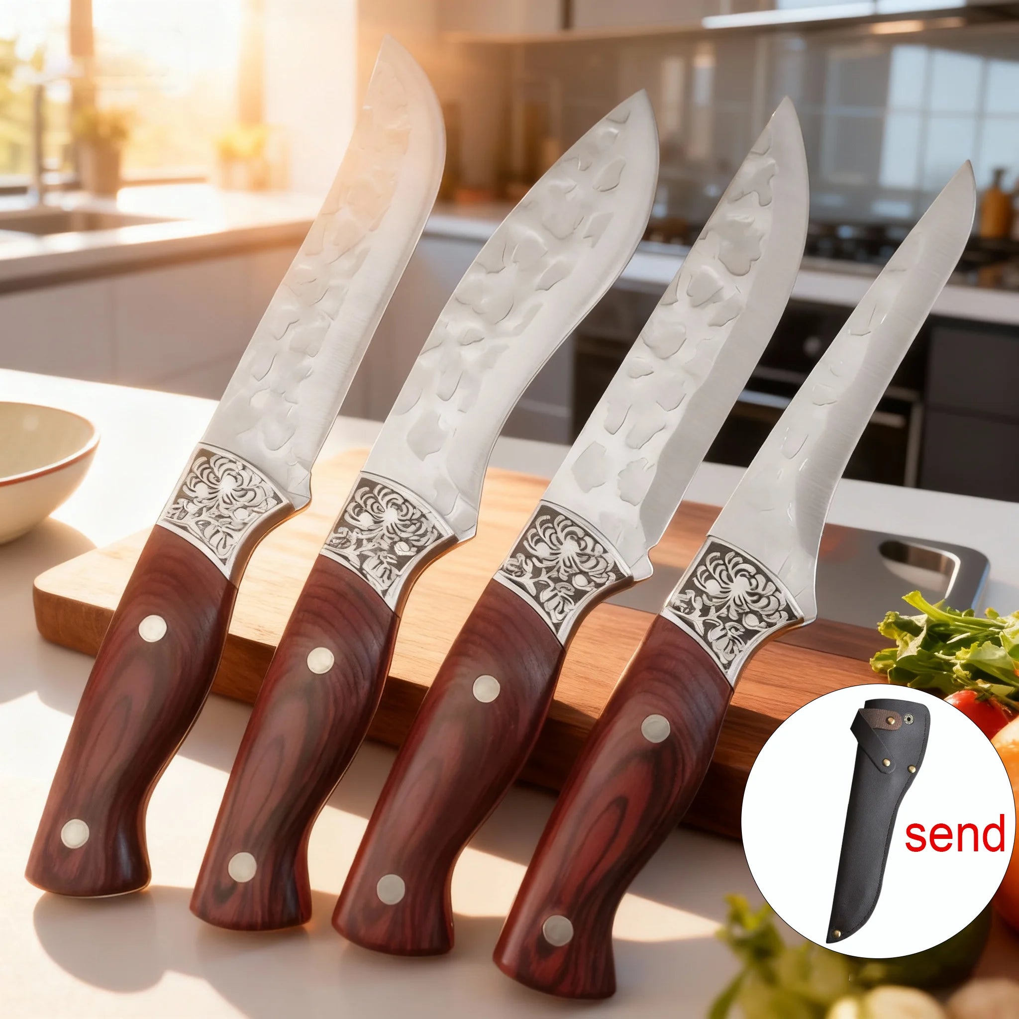 Kitchen butcher boning knife - Hand-forged - Practical type - Japanese chef's knife for cutting fish, fruits, and steaks - Set