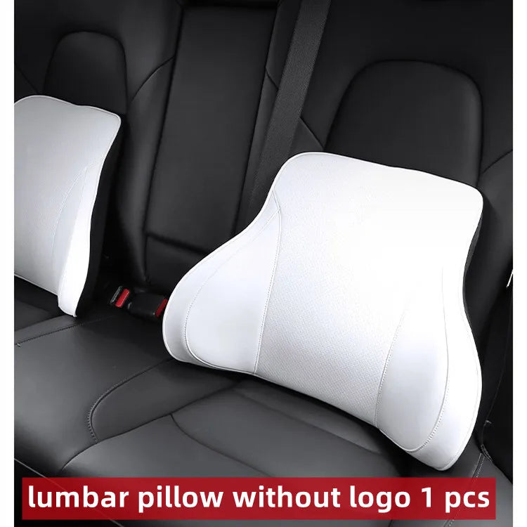 Nappa Leather Memory Cotton Headrest Car Seat Lumbar Bolster Tender Neck Pillow For Tesla Model 3 / Y / X S Interior Accessories