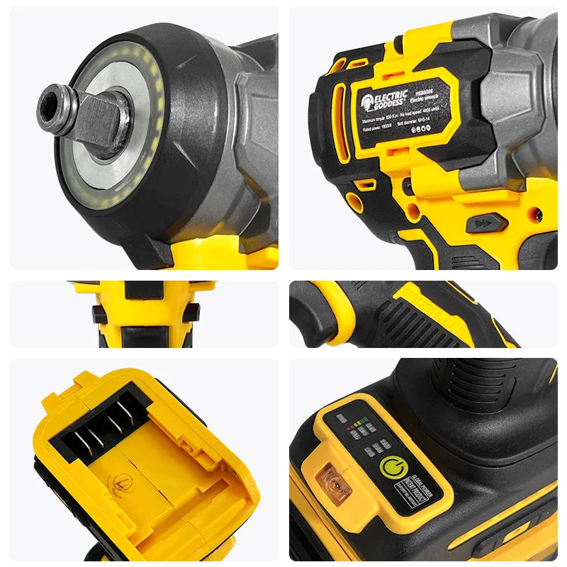 800N·M Cordless Torque Wrench 1800w Household Impact Wrench Electric Screwdriver Ring Led Light For Dewalt 20V Battery