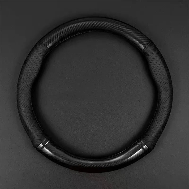PU Leather D-shaped Steering Wheel Cover with Carbon Fiber Pattern Inner Circle – Non-Slip Sporty Grip for Car Steering Wheels