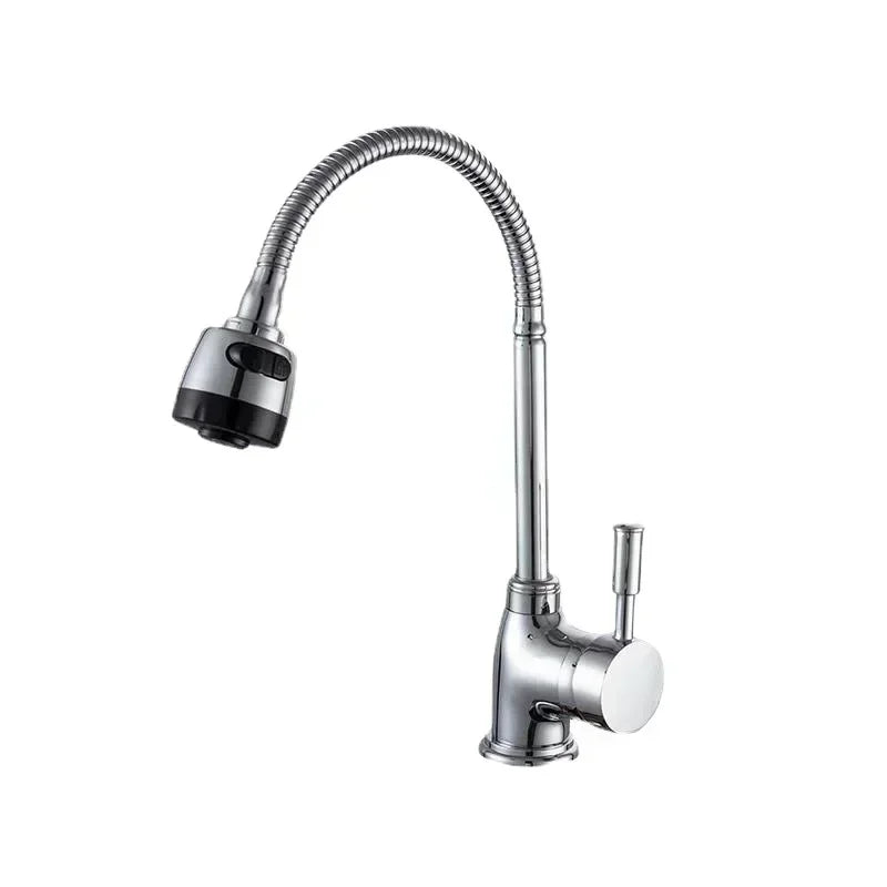 Chrome Finish Kitchen Faucet with Flexible Arc 360 Degree Rotatable Sprayer Stainless Steel Bathroom Sink Wall Mount Water Mixer