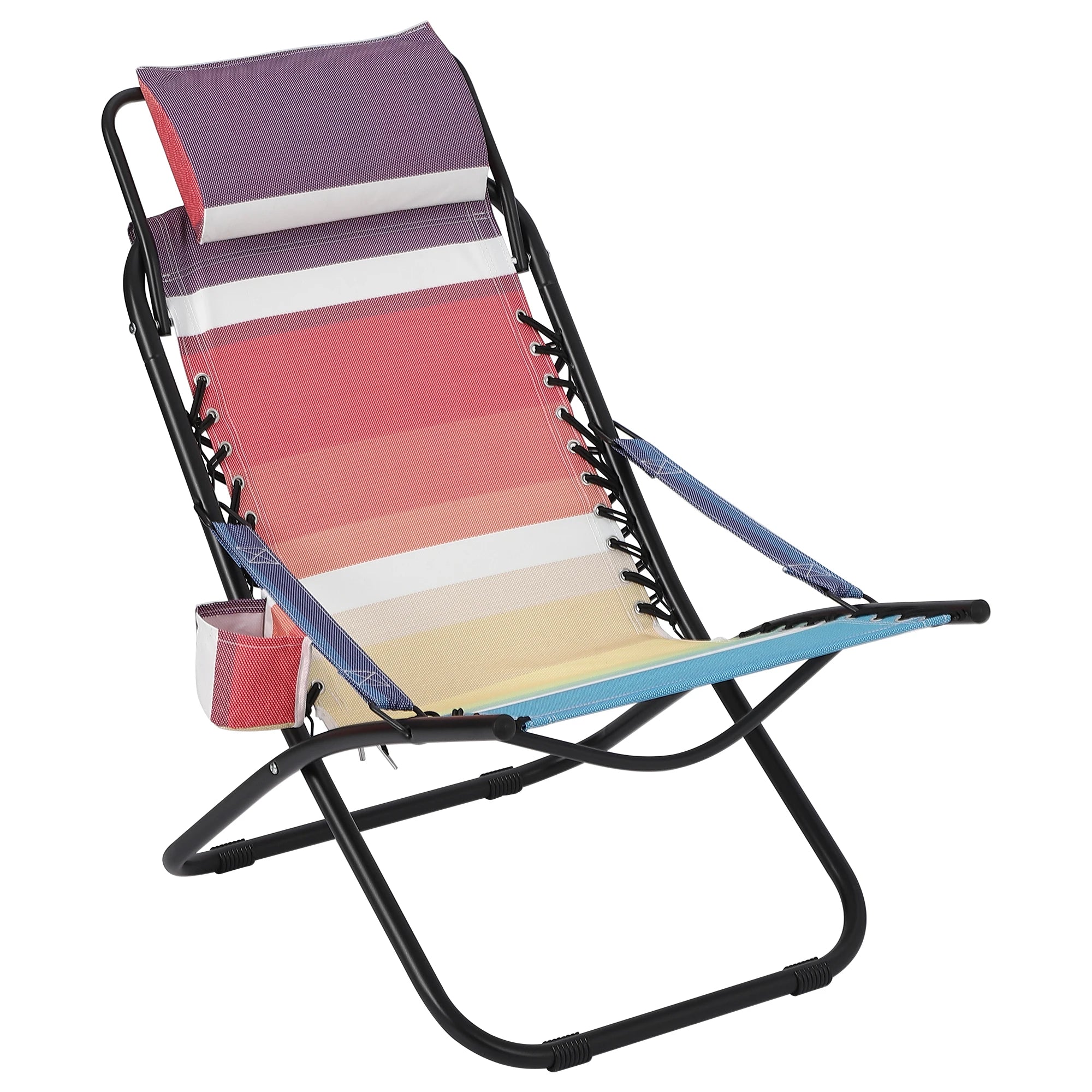 Beach Chair with Flip Headrest, Durable Textilene Fabric and Sturdy Iron Pipe Frame for Comfort and Outdoor Relaxation