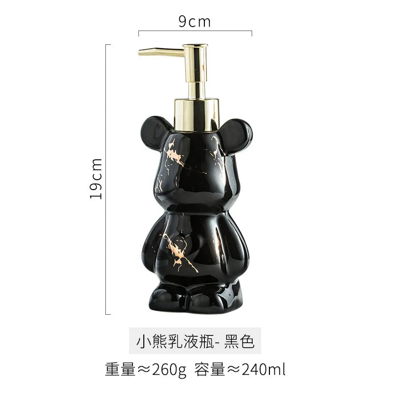 Luxury Marbling Bear Shape Ceramics Soap and Gel Dispenser Creative Black White Empty Shampoo Bottle Bathroom Storage Accessorie