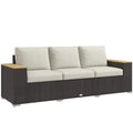 3-Seat Outdoor Patio Sofa with Cushions, Pe Rattan Wicker Sofa, Navy Blue
