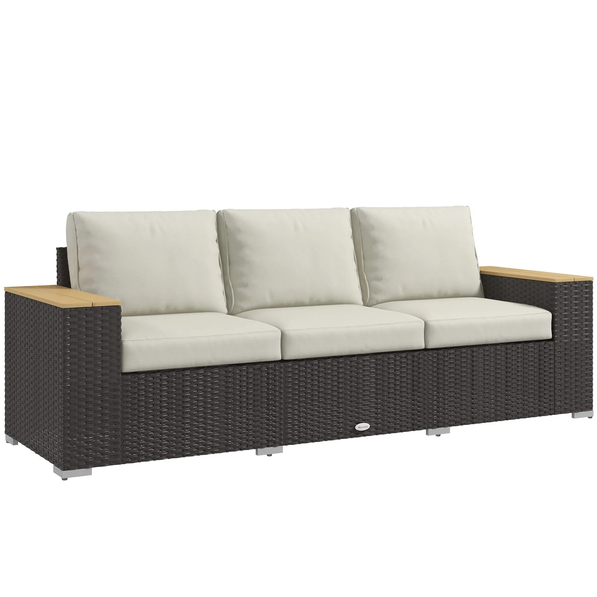 3-Seat Outdoor Patio Sofa with Cushions, Pe Rattan Wicker Sofa, Navy Blue