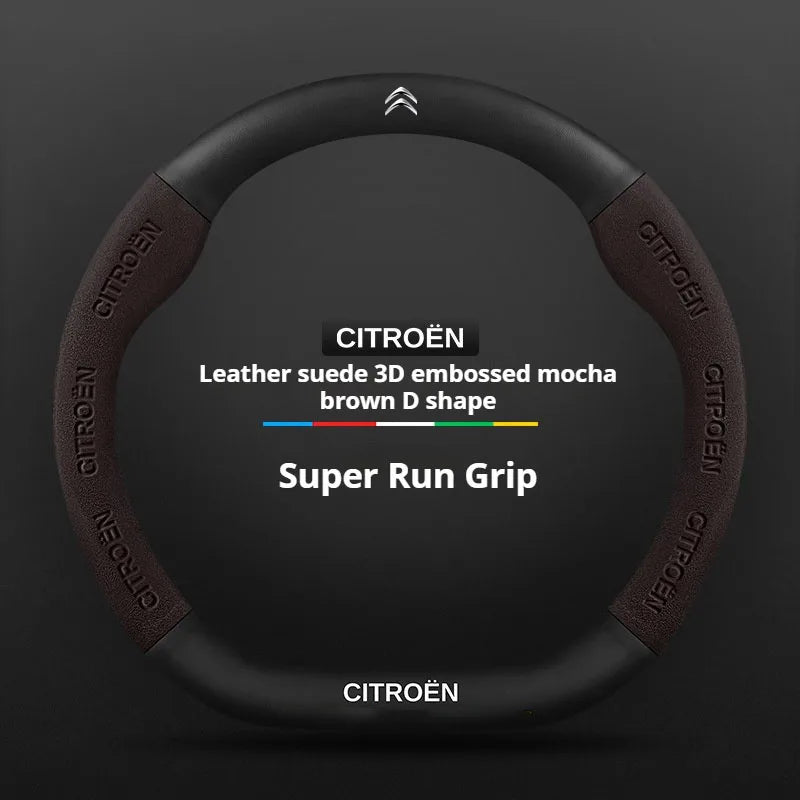 For Citroen C1 C2 C3 C4 C5 C6 VTS Xsara C-Crosser Berlingo Jumpy Carbon fiber Suede Car Steering Wheel Cover Auto Accessories