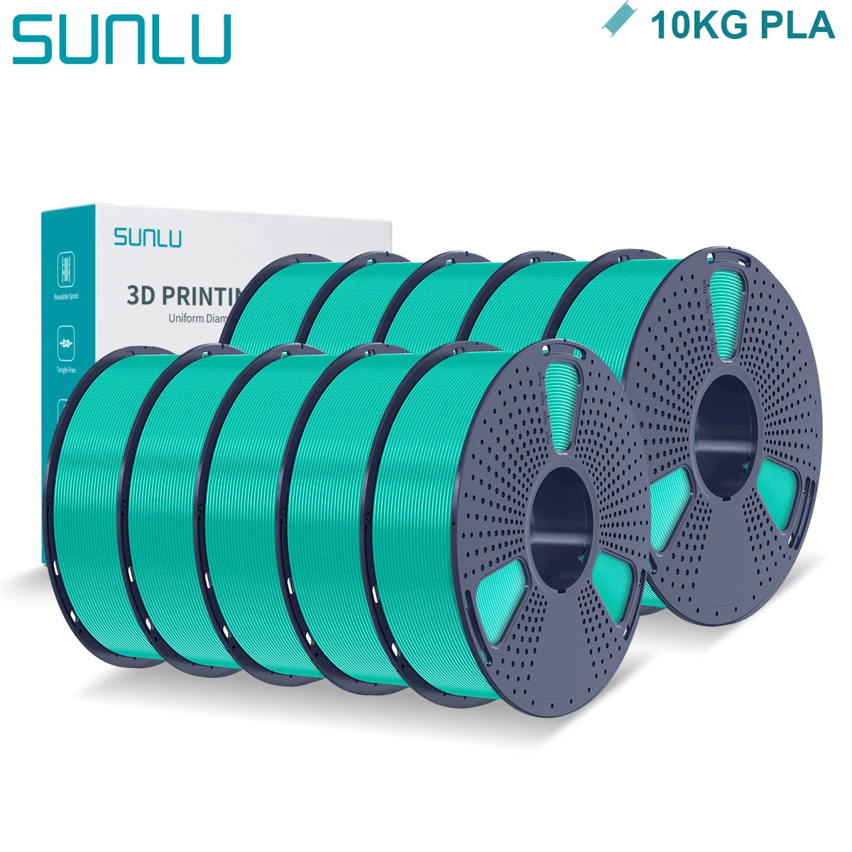 SUNLU PLA 3D Printer Filament 1.75mm - 10 Rolls x 1KG | Neatly Wound