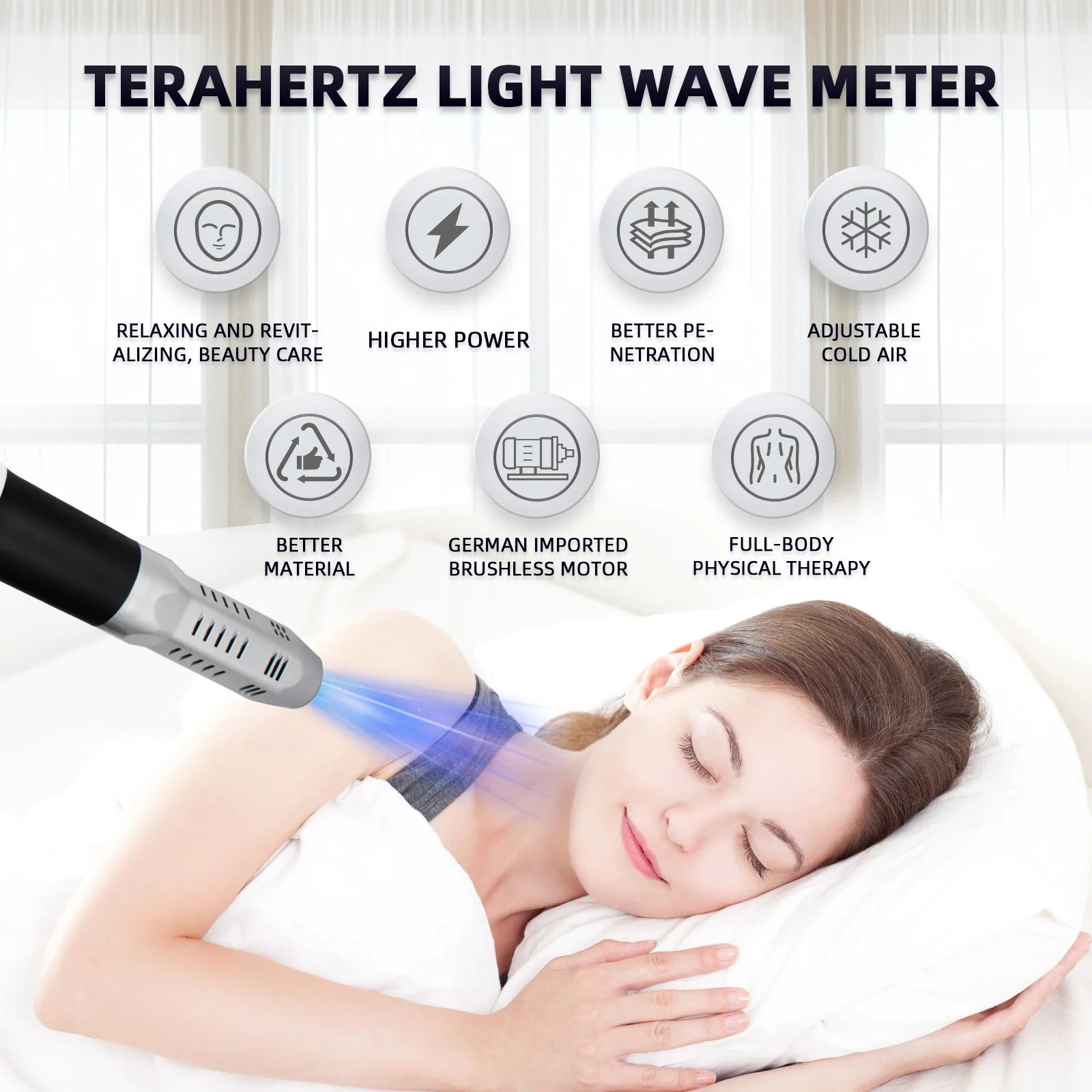 Premium 1200W DS808 Terahertz Blue Light Wave Blower Iteracare Crystal Quantum Energy Wand Electric Heating Massage Wand Blower