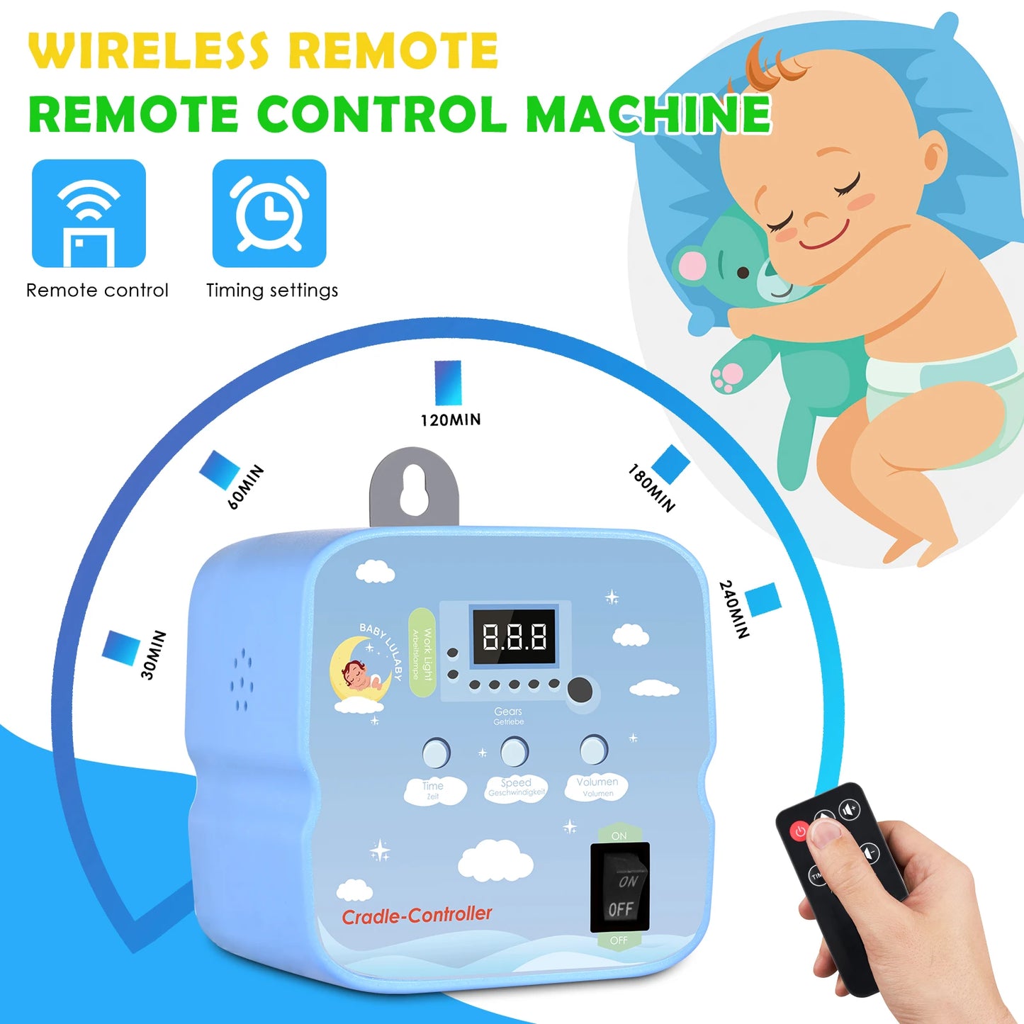 Electric Baby Swing Controller Baby Rocker Controller with 2 Spring and Timer Adjustable Hanging Electric Cradle Control