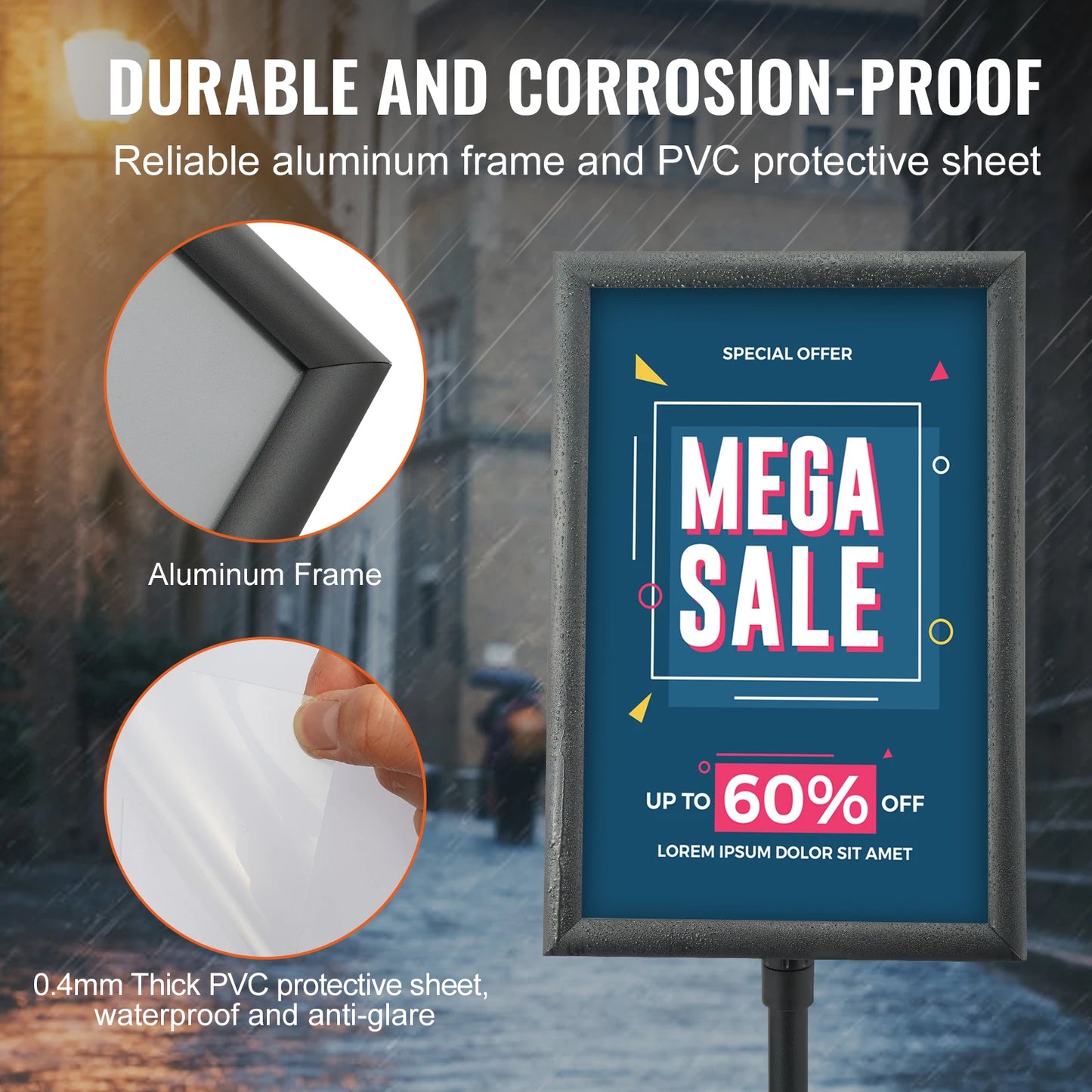 VEVOR 11 x 17 Inch Pedestal Sign Holder Vertical and Horizontal Adjustable Poster Stand Heavy-Duty Floor Standing Sign Holder