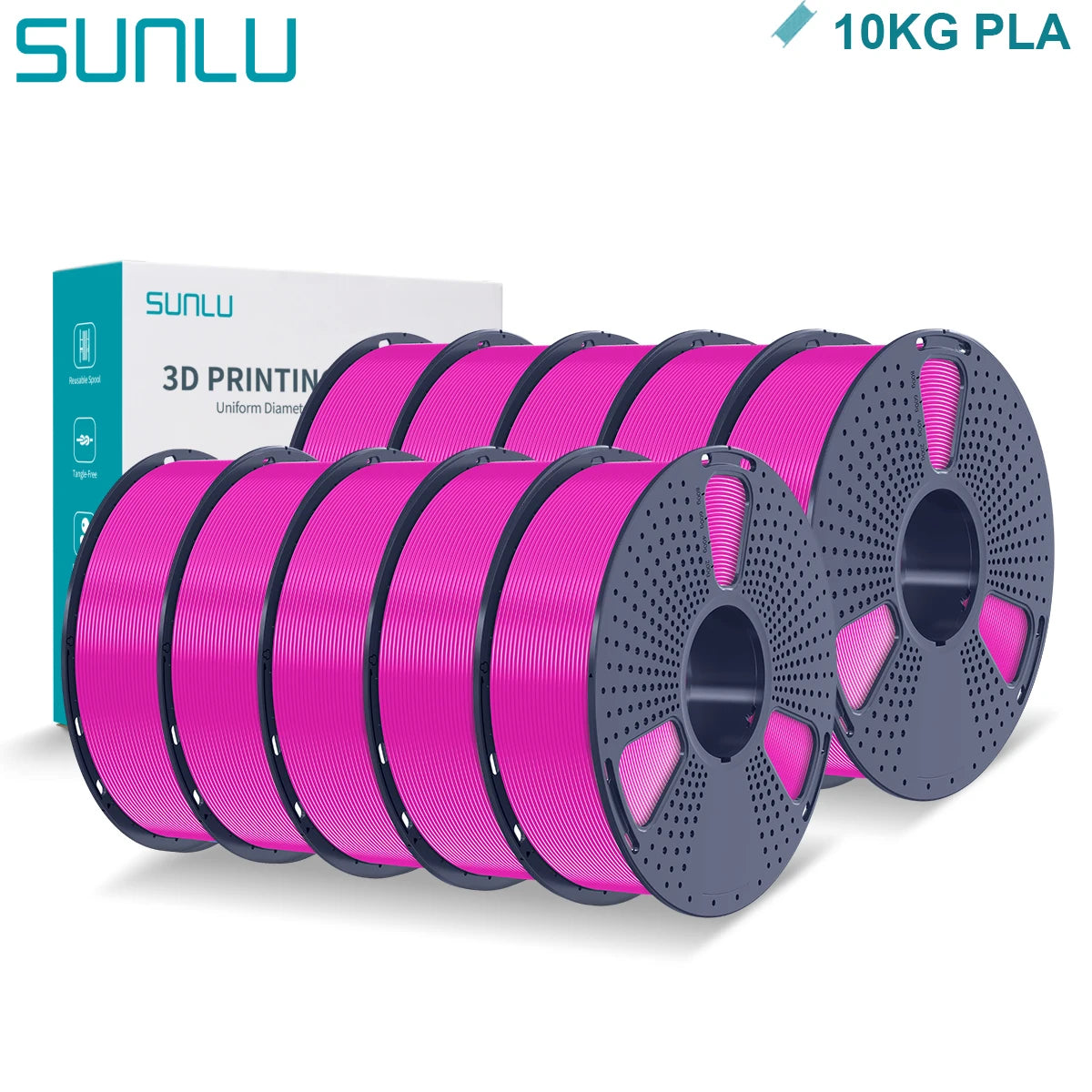 SUNLU PLA 3D Printer Filament 1.75mm - 10 Rolls x 1KG | Neatly Wound