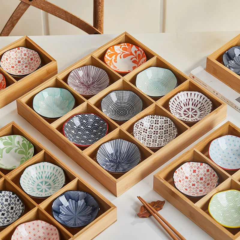 Wooden Tea Cooking Tray Utensils Four  Grids Hot Pot Restaurant Sauce Dish Ceramic Material  Style Fruit Tray