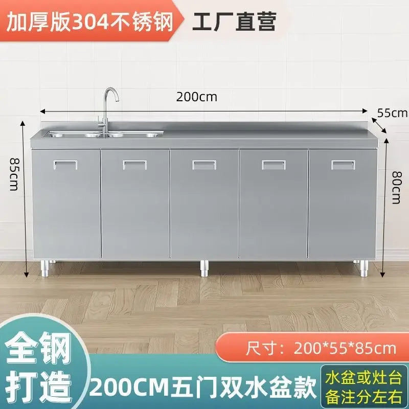 304 Stainless Steel Sideboard Kitchen Multi-door Cabinet Cupboard Dining Room Locke Kitchen Storage Adjustable Shelf Cabinet