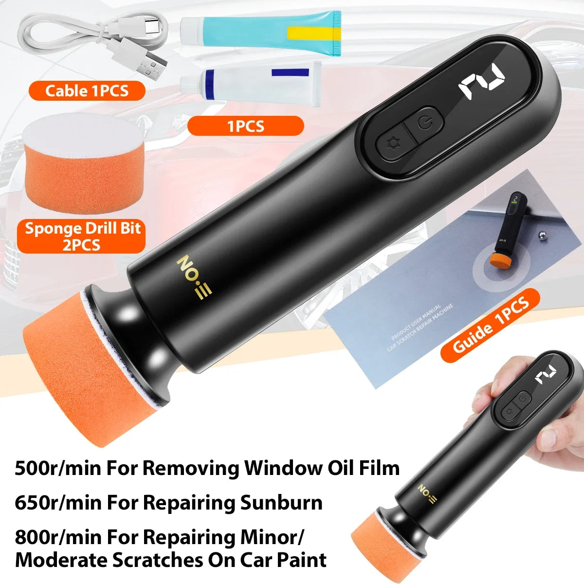 Cordless Car Polishing Machine 12000rpm USB Rechargeable Electric Car Buffer with 3 Speeds Portable Electric Scratch Repair Too