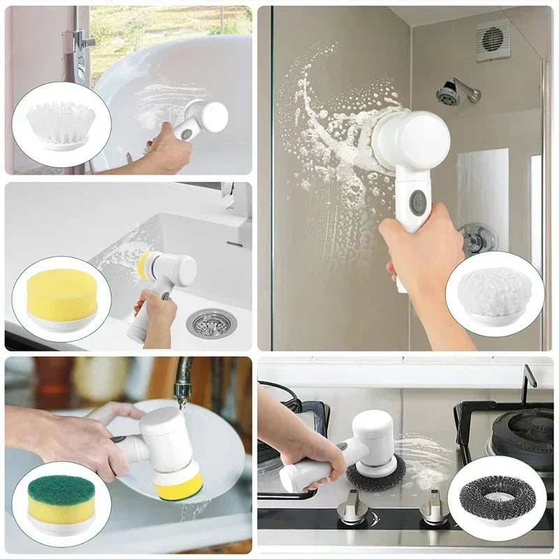 5-in-1 Electric Spin Scrubber Brush for Bathroom Tile Bathtub Sink, Power Scrubber with 5 Replaceable Brush Heads