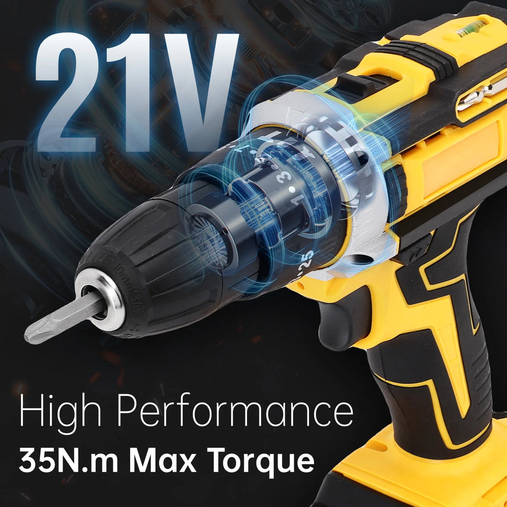 21V Impact Driver Kit 3in1 Cordless Drill Screwdriver Power Tools 1280RPM Stepless Speed Control Drilling with 2 Batteries