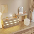 Vanity Set Solid Wood Vanities Desk with LED Smart Mirror and Drawers Modern Vanity Table with Glass Countertop and Makeup Stool