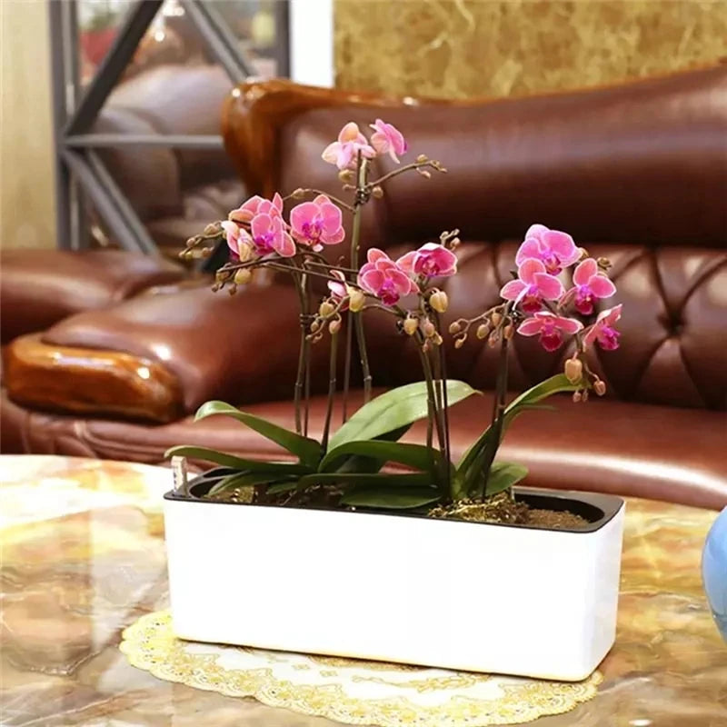 Plastic Self-Watering Flowerpot Lazy Desktop Rectangular Square Plant Flower Pot with Water Level Indicator for Office Garden