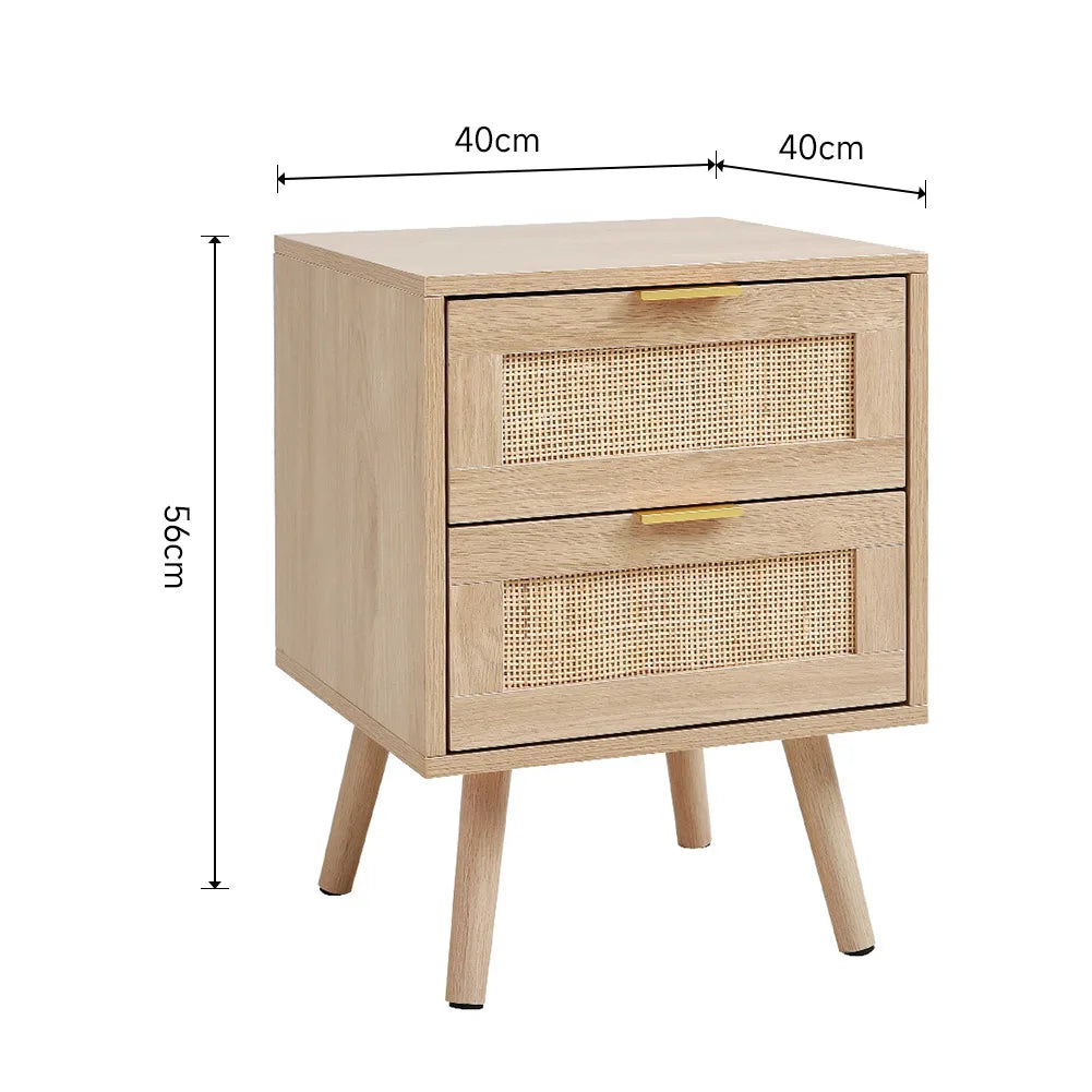 【Lifeideas】 2 Pack Wood and Rattan Side Cabinet Livingroom Bedroom Decoration Storage Cabinet Modern Classic