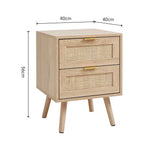 【Lifeideas】 2 Pack Wood and Rattan Side Cabinet Livingroom Bedroom Decoration Storage Cabinet Modern Classic