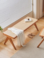 Handmade Rattan Bench with Wabi - Sabi Flair: Solid Wood, Multifunctional for Home & Shoe Storage