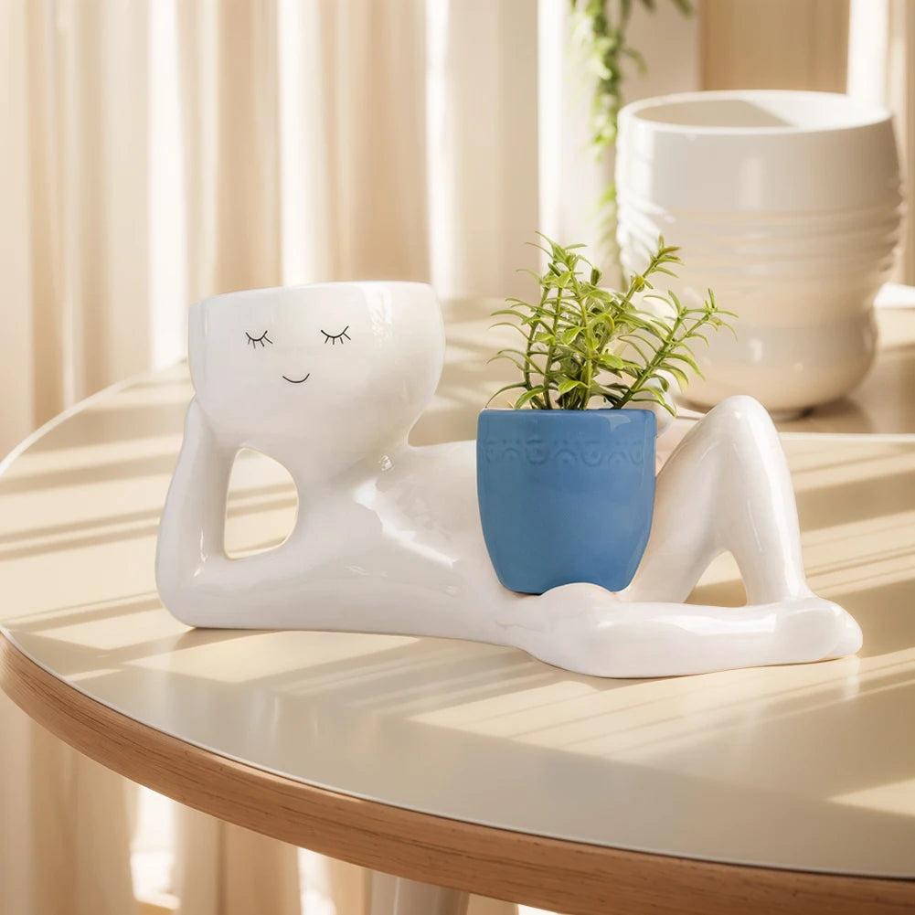 Relaxing Person Holding Pot Planter with Drainage Hole Kinky Planter Ornament Penis Body Vase Decor for Succulents Cactus