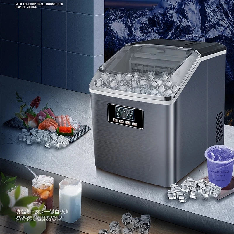 25kg/24h Automatic Electric Quick Ice Maker Commercial Household Milk Tea Shop Bar Desktop Portable Ice Cube Making