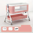 Foldable Baby Crib, Movable Baby Rocking Bed, Spliced Large Bed, Multi