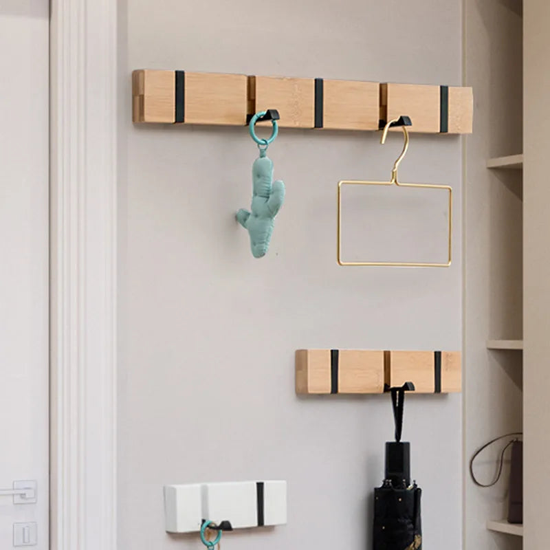 Foldable Wooden Coat Racks Bamboo Hallway Hat Hanger Bedroom Door Wall-Mounting Corner Room Kitchen Toilet Wall Invisible Hook